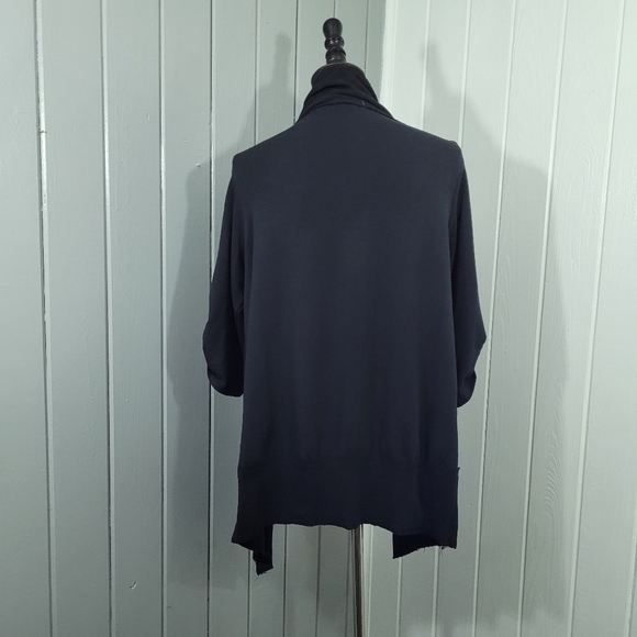 Mod-O-Doc Women's Sz S Black Waterfall Open Front Cardigan 3/4 Sleeve Lagenlook - Picture 6 of 13